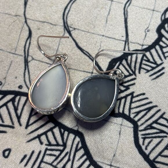 Rainbow Druzy 925 Sterling Silver Polished Stone Tear Drop Dangle Earrings - Picture 2 of 7